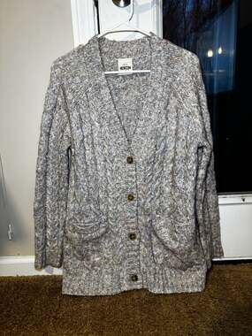 Herizon Grey Marled Cable Knit Button-Down Cardigan Sweater